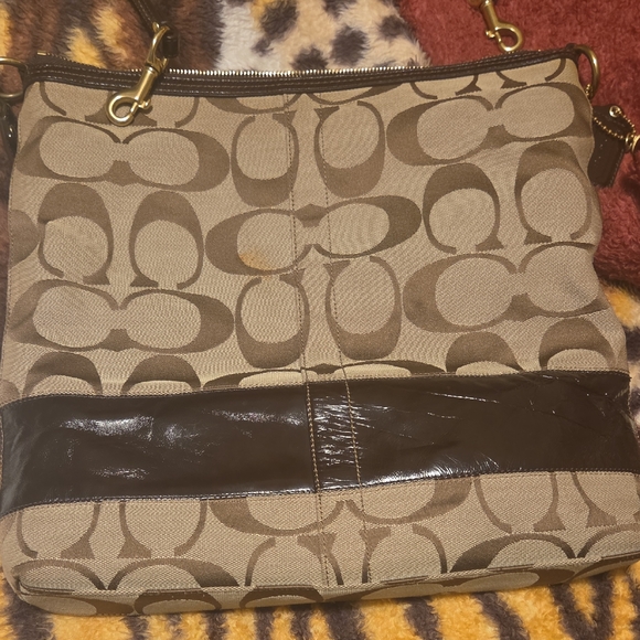 Coach Handbags - Coach Tan and Brown Patterned Shoulder Bag